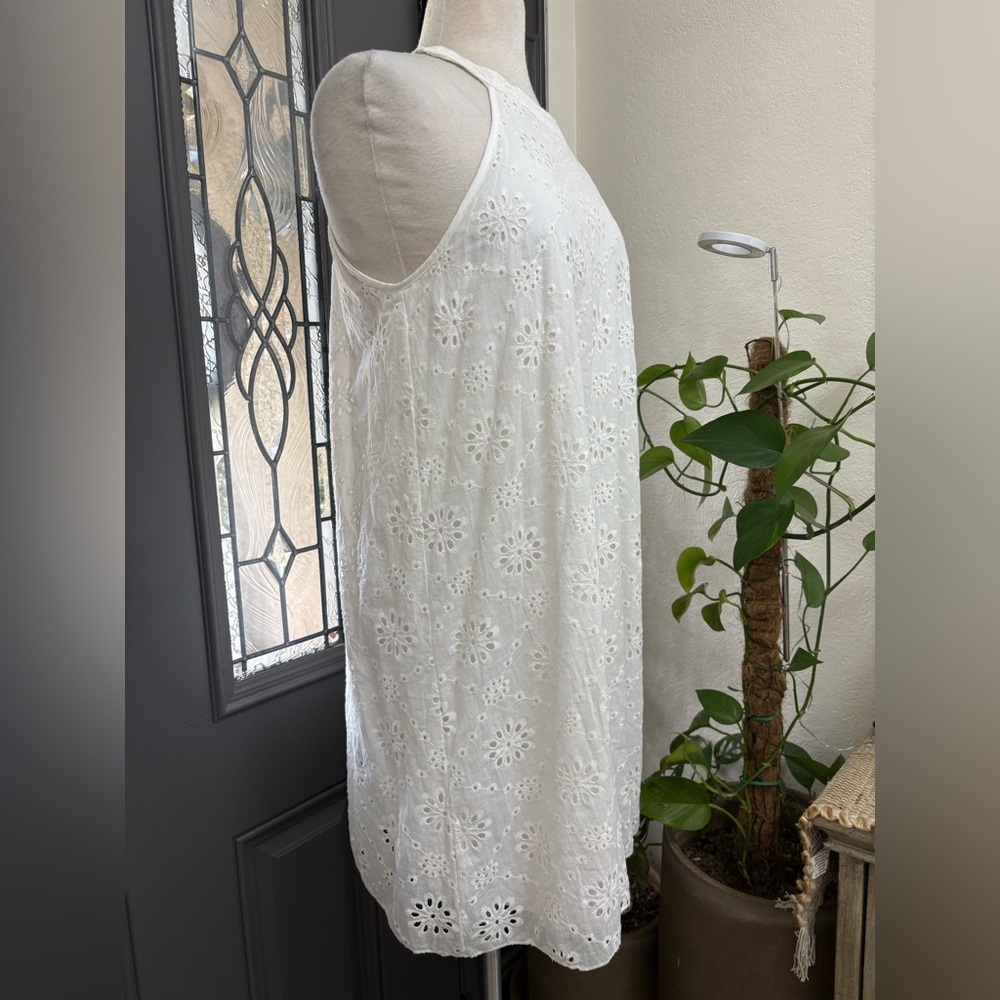 SHEIN Breezaya White Eyelet Embroidery Keyhole Back Halter Neck Tunic Dress - Picture 4 of 12